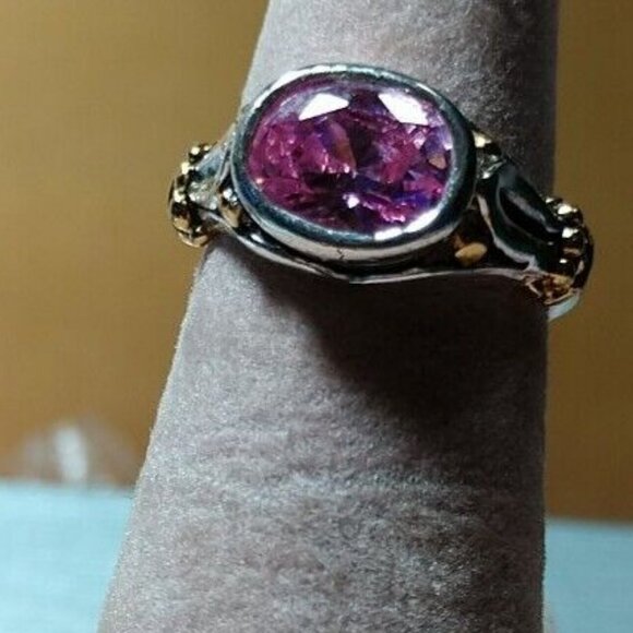 Gold/Silver Pink Ice Facet Cut Ring Size 6.5 New - Picture 1 of 5